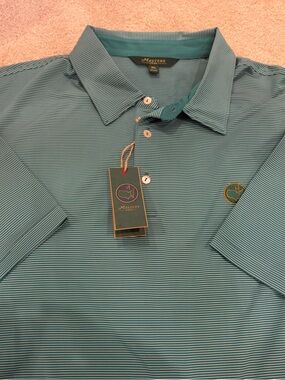 Masters Men's 1934 Collection Green and White Micro-Striped Polo